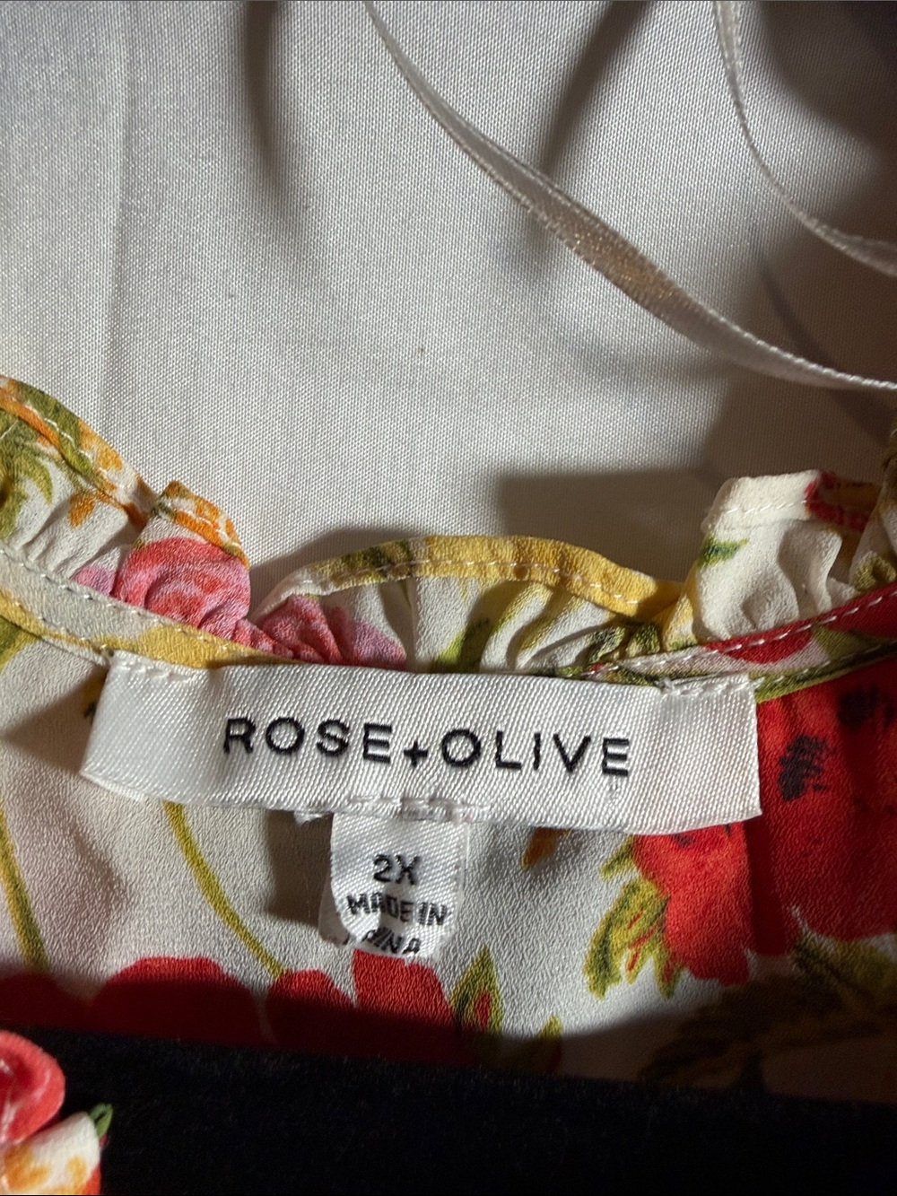 Rose & Olive Cream Floral Ruffle-Trim Tunic with Red, Blue & Yellow Blooms - Picture 2 of 9